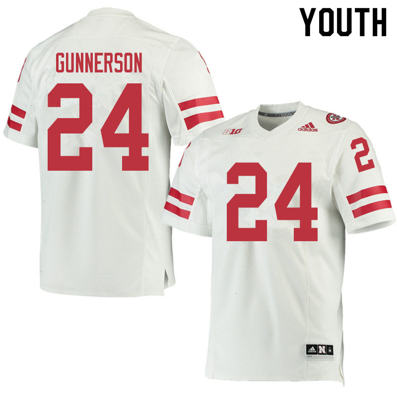 Youth #24 Blaise Gunnerson Nebraska Cornhuskers College Football Jerseys Sale-White - Click Image to Close